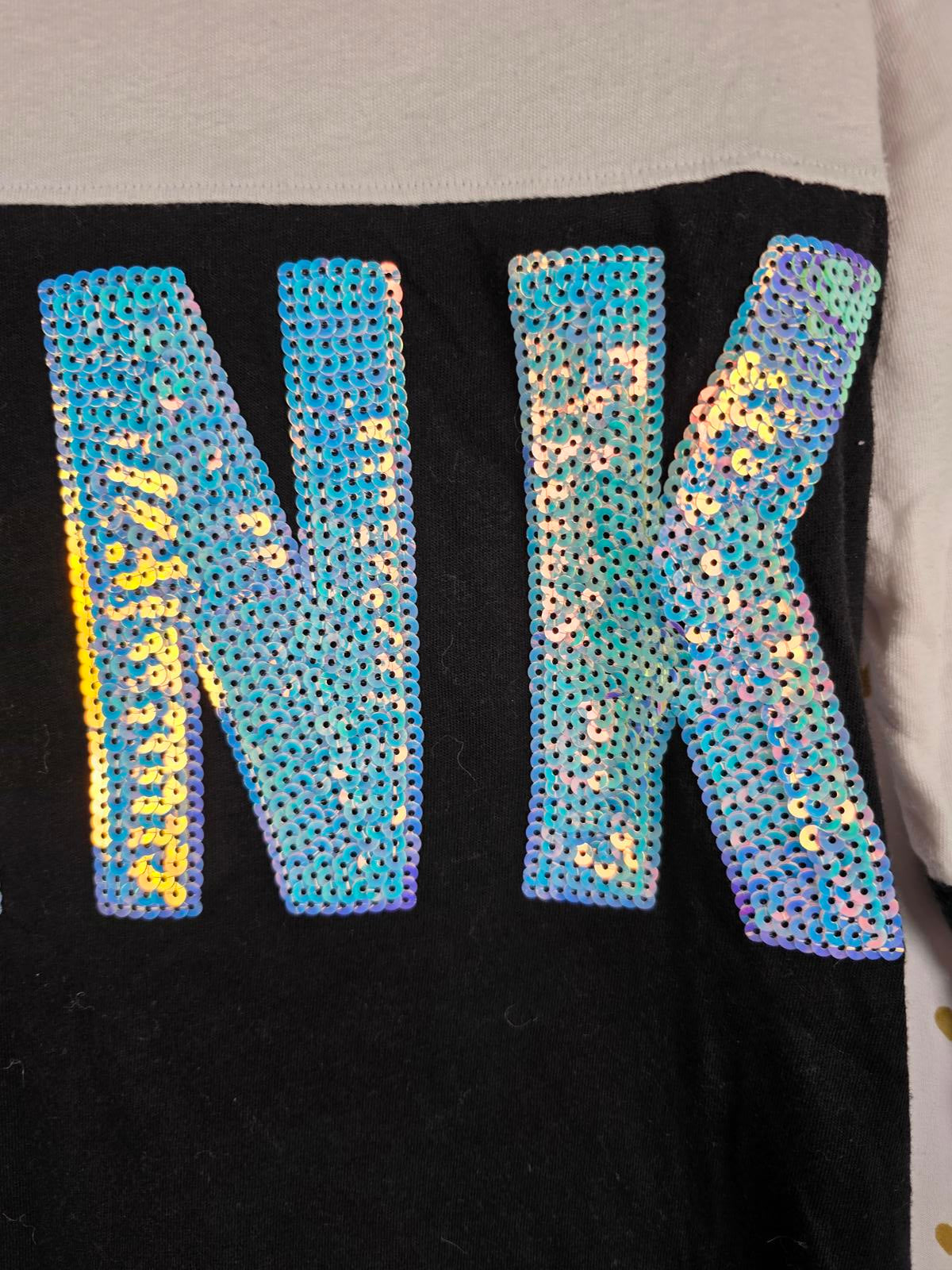 Victorias Secret PINK MERMAID BLING Quarter Sleeve Sequined Tee Shirt XS