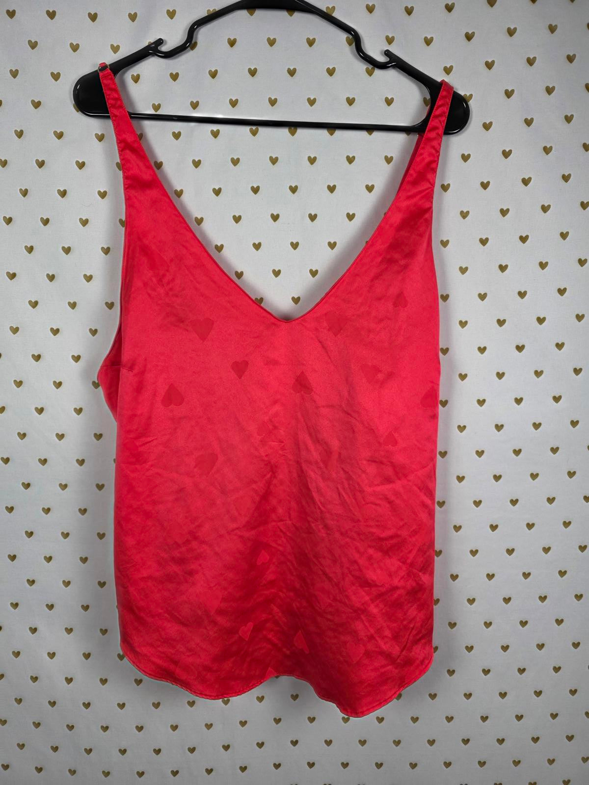 Victorias Secret PINK SATIN HEARTS Tank Top Silky Cami Babydoll XL