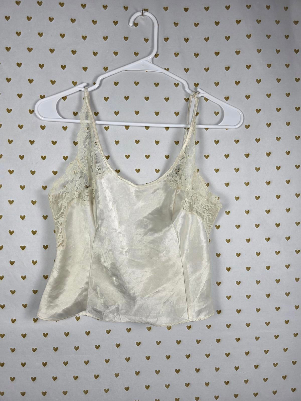 Victorias Secret HEART LABEL VINTAGE Satin Cream Babydoll Tank Top SMALL Y2K