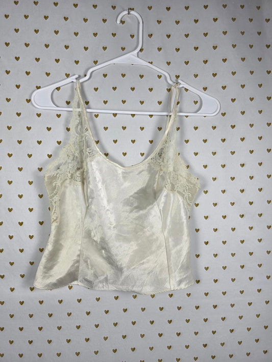 Victorias Secret HEART LABEL VINTAGE Satin Cream Babydoll Tank Top SMALL Y2K