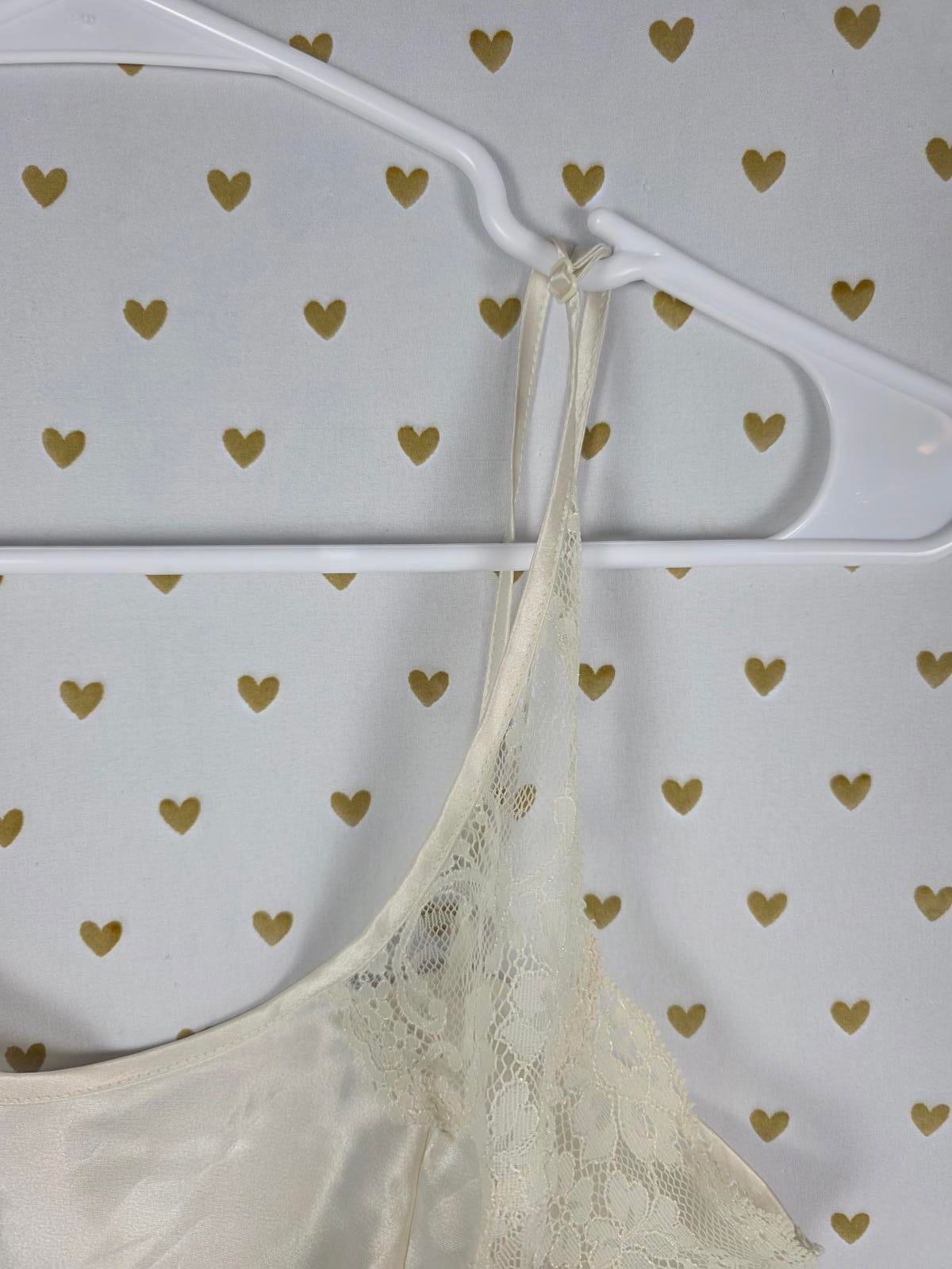 Victorias Secret HEART LABEL VINTAGE Satin Cream Babydoll Tank Top SMALL Y2K