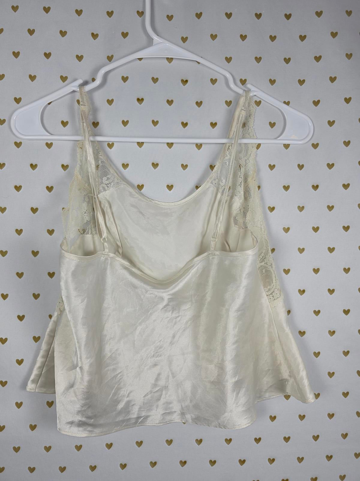 Victorias Secret HEART LABEL VINTAGE Satin Cream Babydoll Tank Top SMALL Y2K