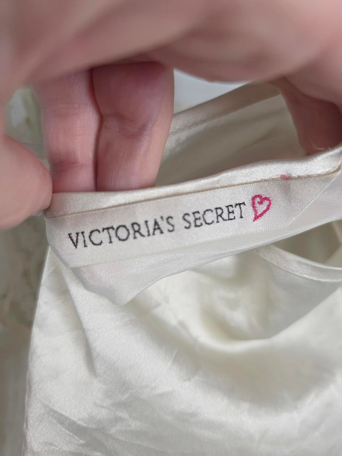 Victorias Secret HEART LABEL VINTAGE Satin Cream Babydoll Tank Top SMALL Y2K