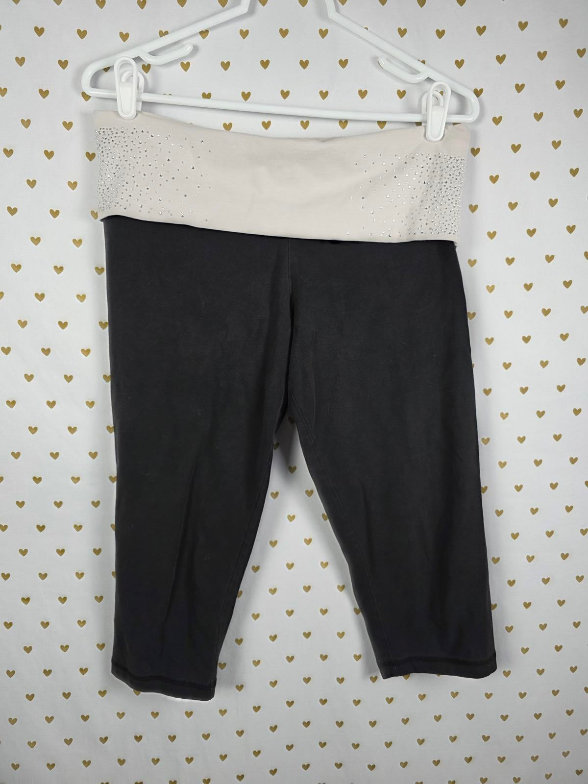 Victorias Secret PINK BLING Studded FOLDOVER Yoga Pants Y2k Large Capri