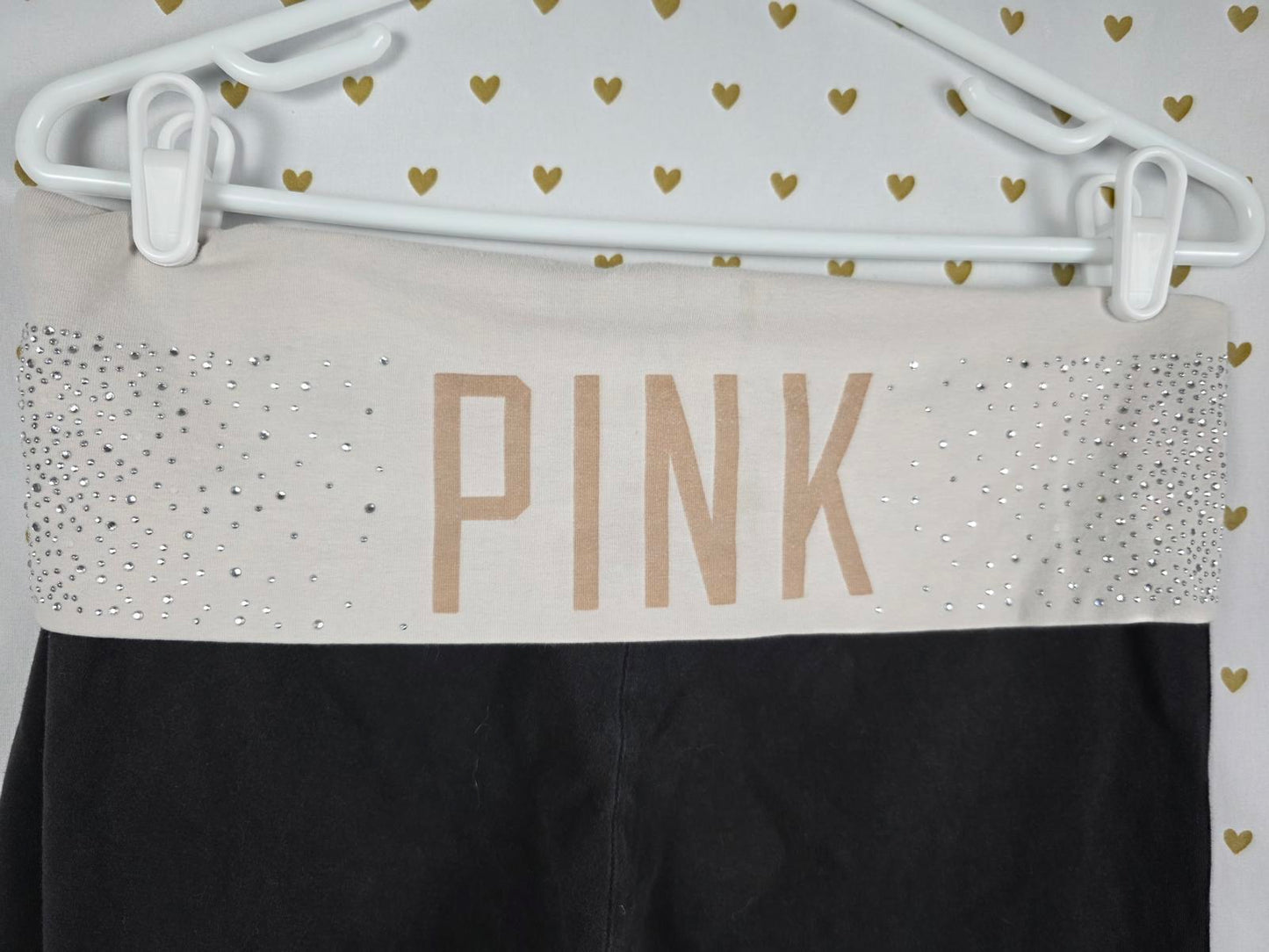 Victorias Secret PINK BLING Studded FOLDOVER Yoga Pants Y2k Large Capri
