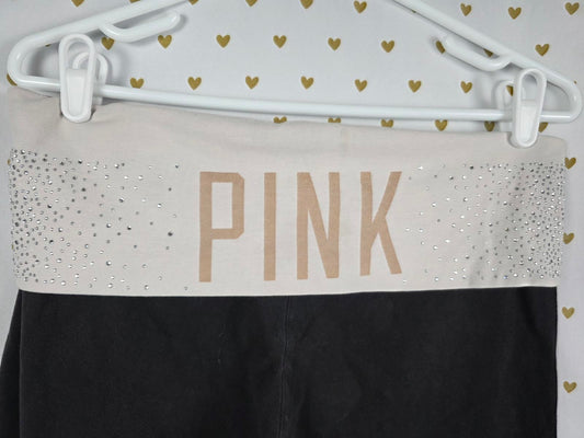 Victorias Secret PINK BLING Studded FOLDOVER Yoga Pants Y2k Large Capri
