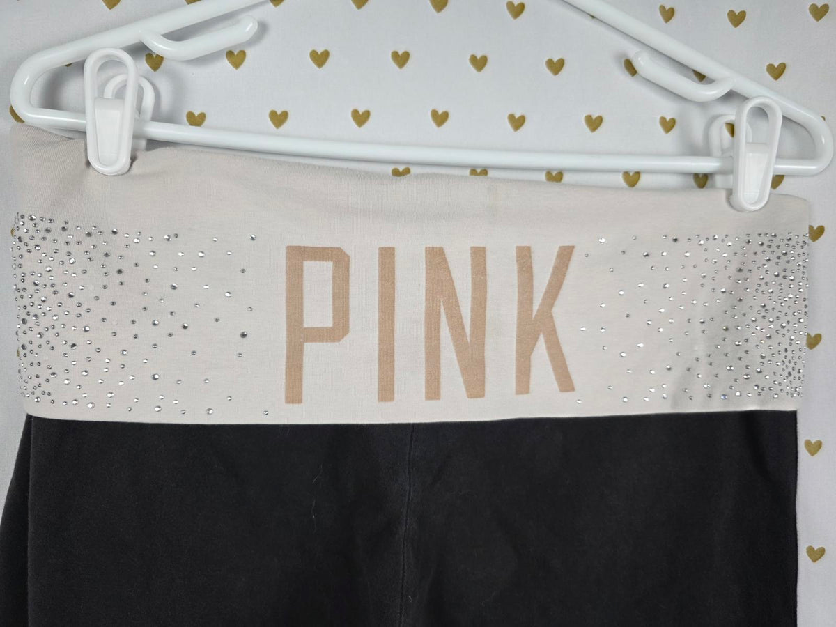 Victorias Secret PINK BLING Studded FOLDOVER Yoga Pants Y2k Large Capri
