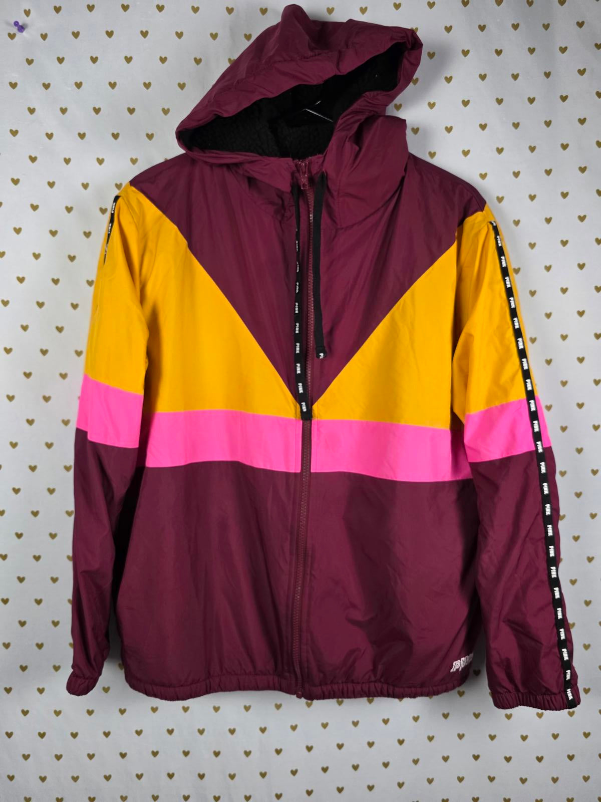 Victorias Secret Pink Sherpa Lined WINDBREAKER Jacket Full zip XS SMALL