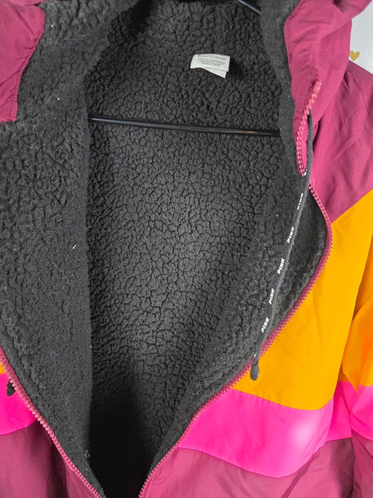 Victorias Secret Pink Sherpa Lined WINDBREAKER Jacket Full zip XS SMALL