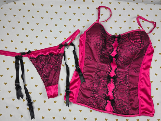 Victorias Secret VINTAGE Corset Bustier & Garter Thong SET SMALL y2k LINGERIE