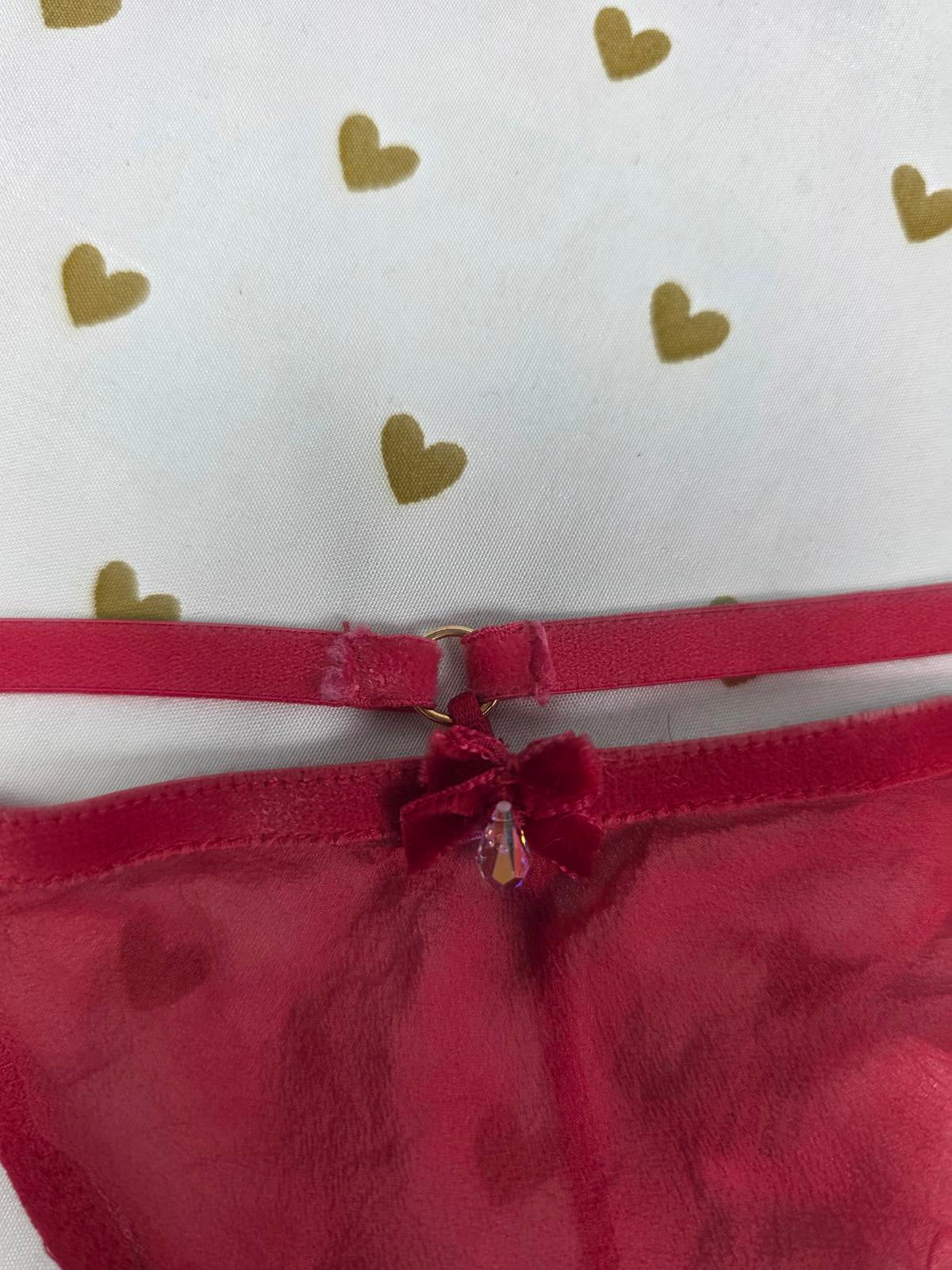 Victorias Secret Red VINTAGE SILK Babydoll Lingerie Nightie SET Thong 34B SMALL