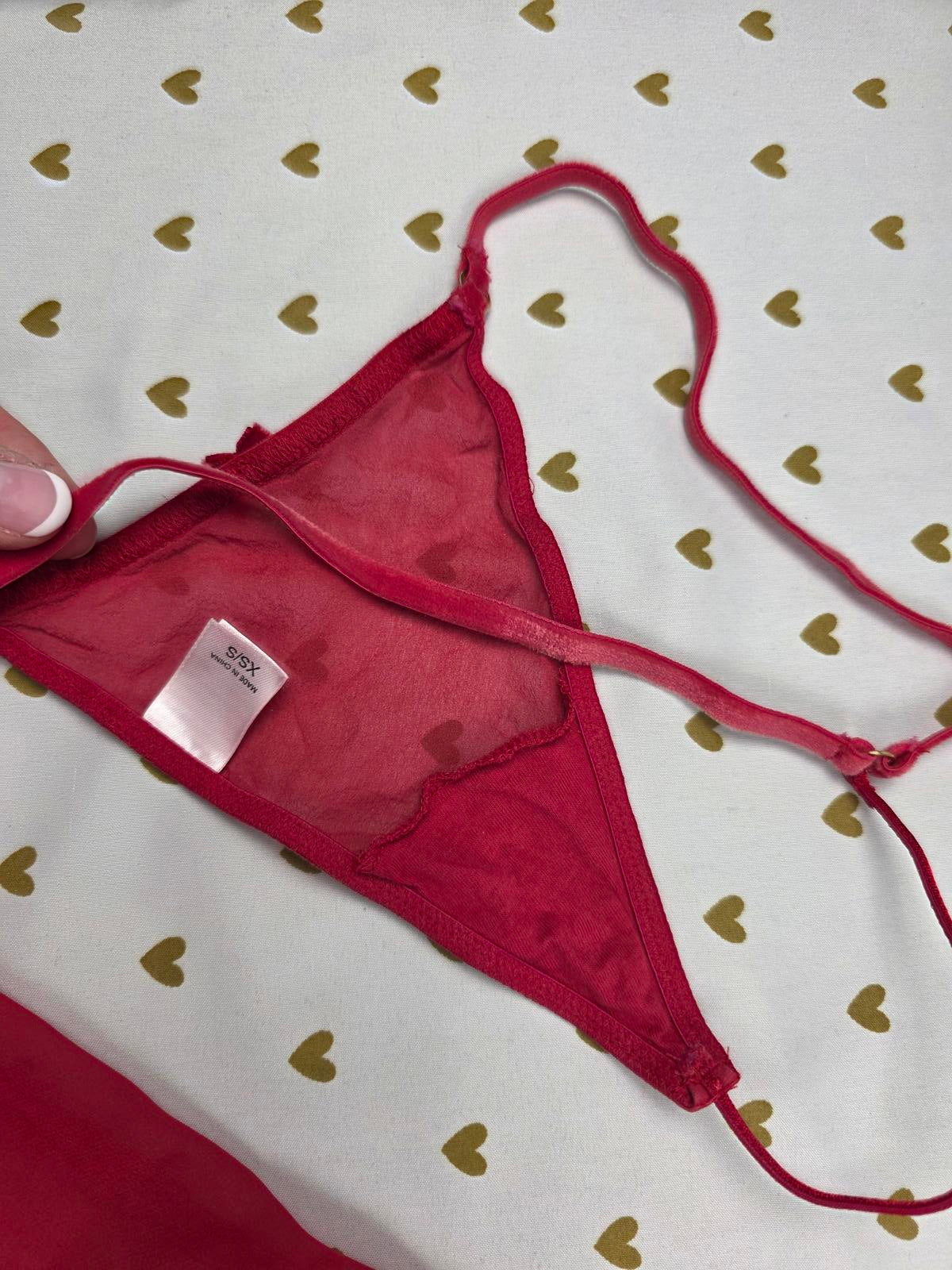 Victorias Secret Red VINTAGE SILK Babydoll Lingerie Nightie SET Thong 34B SMALL