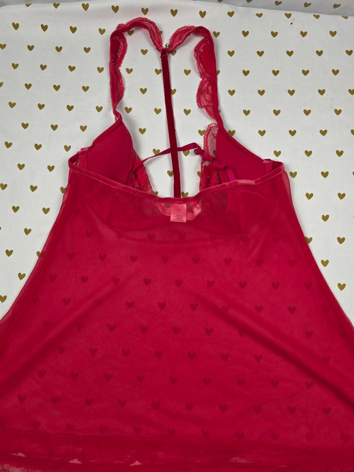 Victorias Secret Red VINTAGE SILK Babydoll Lingerie Nightie SET Thong 34B SMALL