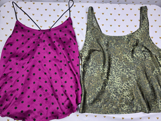 Victorias Secret Lot of 2 MEDIUM Satin Silky Tank Tops Babydoll Polka Dot