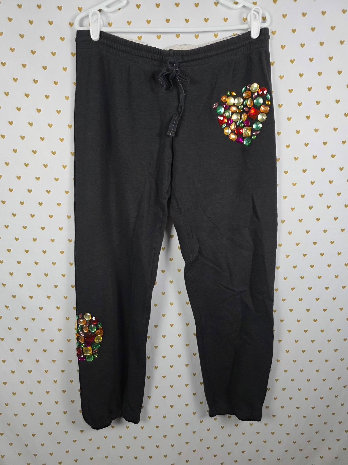 Victorias Secret Pink RARE BLING Jeweled SET Hoodie Sweats Logo Butt Gems MEDIUM