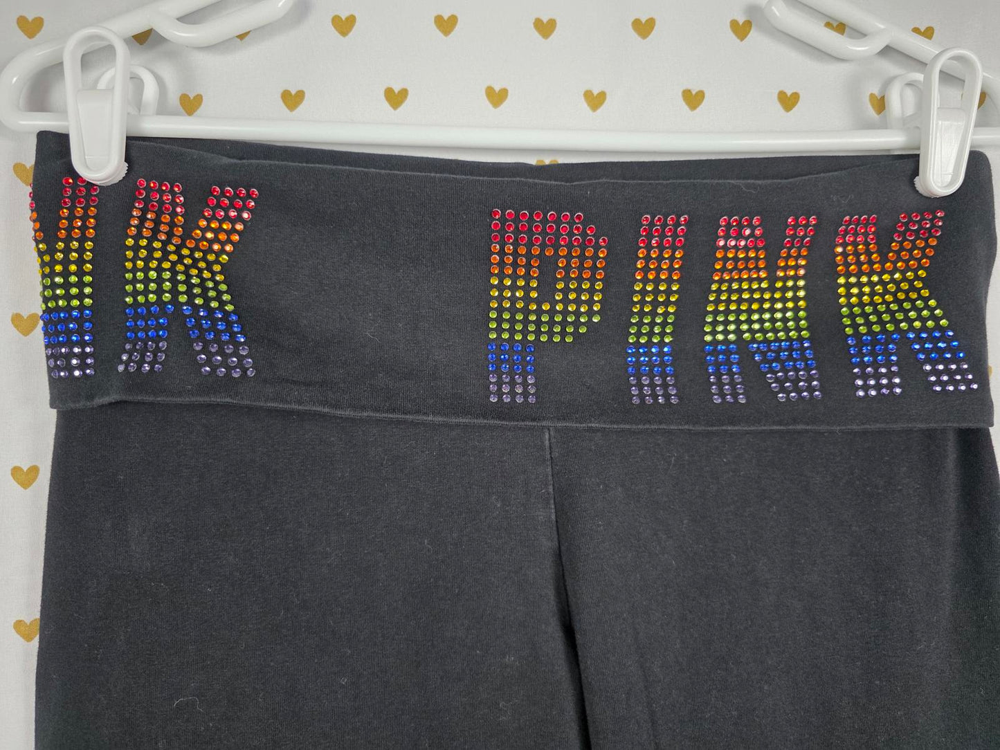 Victorias Secret PINK RAINBOW BLING Studded FOLDOVER Yoga Pants MEDIUM FLARED