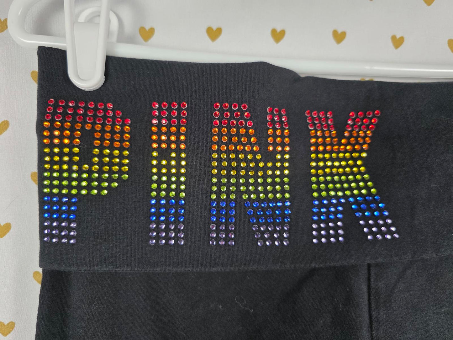Victorias Secret PINK RAINBOW BLING Studded FOLDOVER Yoga Pants MEDIUM FLARED