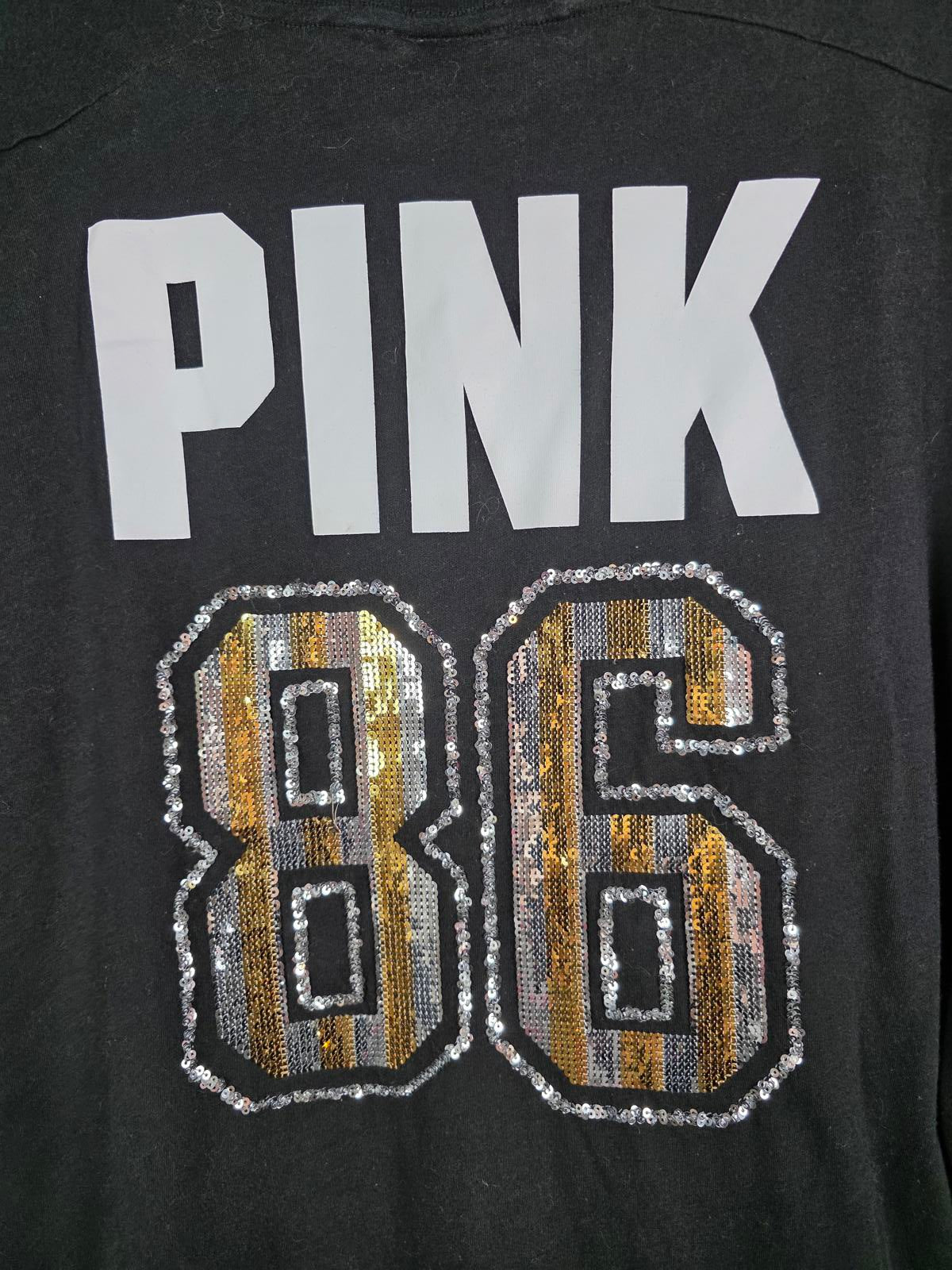Victorias Secret PINK BLING Sequined 86 RARE Joggers Campus Tee Set Gold Stripe
