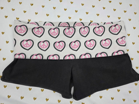Victorias Secret PINK VINTAGE Y2k PEACE HEARTS Foldover Yoga SHORTS MEDIUM htf