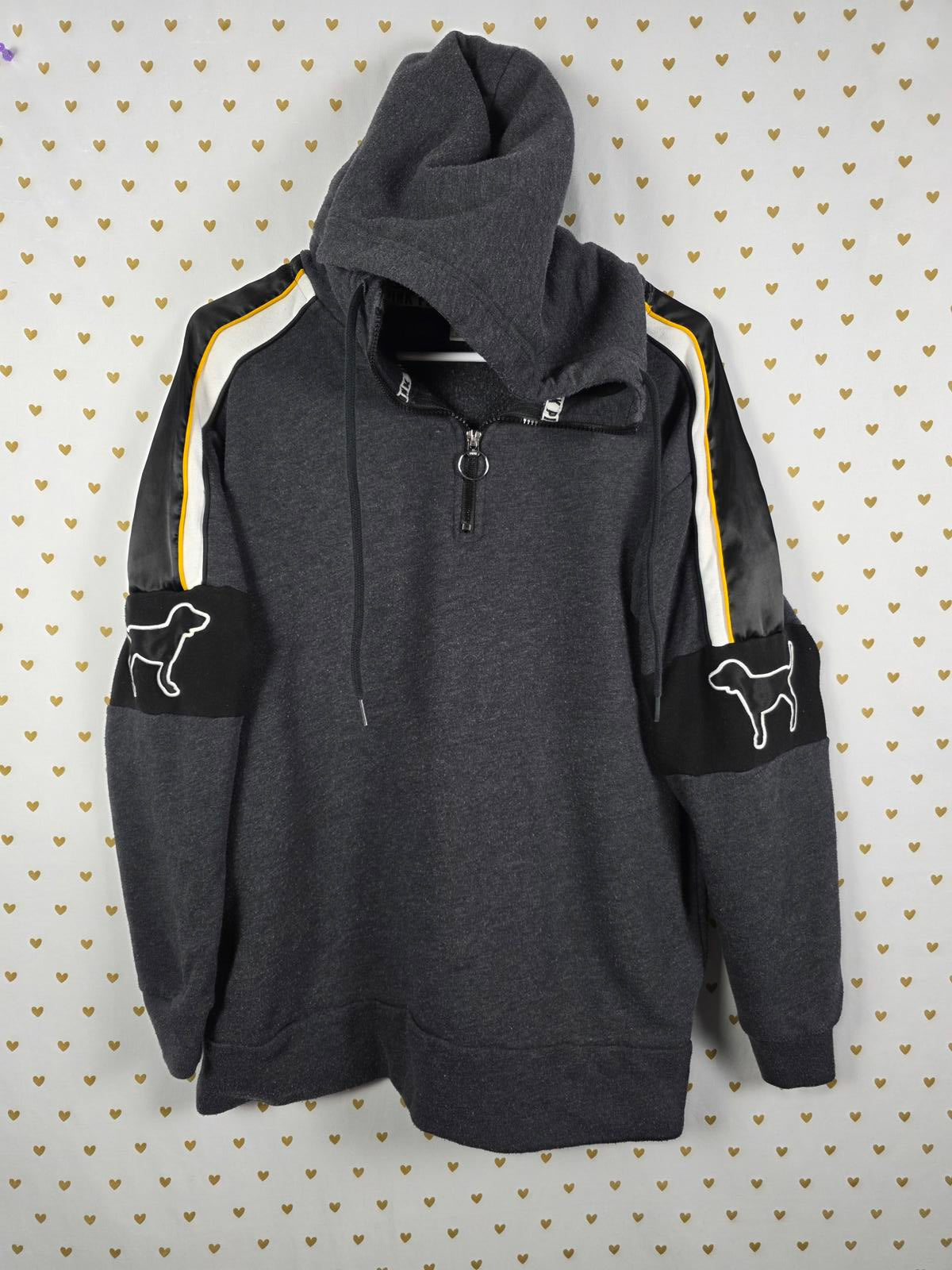 Victorias Secret Pink Rare Embroidered Dog Logo Quarter Zip Hooded Jacket SMALL