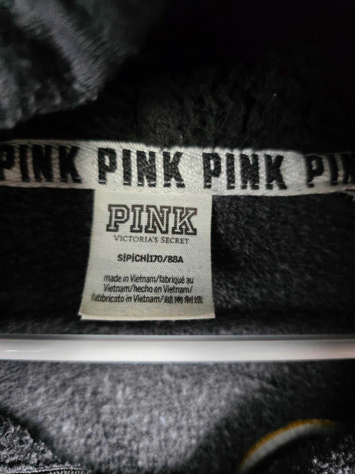 Victorias Secret Pink Rare Embroidered Dog Logo Quarter Zip Hooded Jacket SMALL