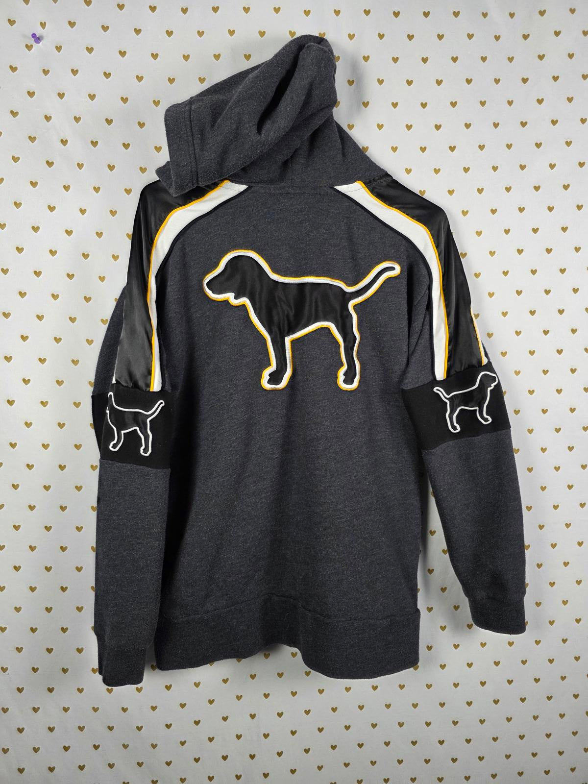 Victorias Secret Pink Rare Embroidered Dog Logo Quarter Zip Hooded Jacket SMALL