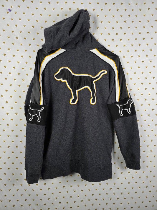 Victorias Secret Pink Rare Embroidered Dog Logo Quarter Zip Hooded Jacket SMALL