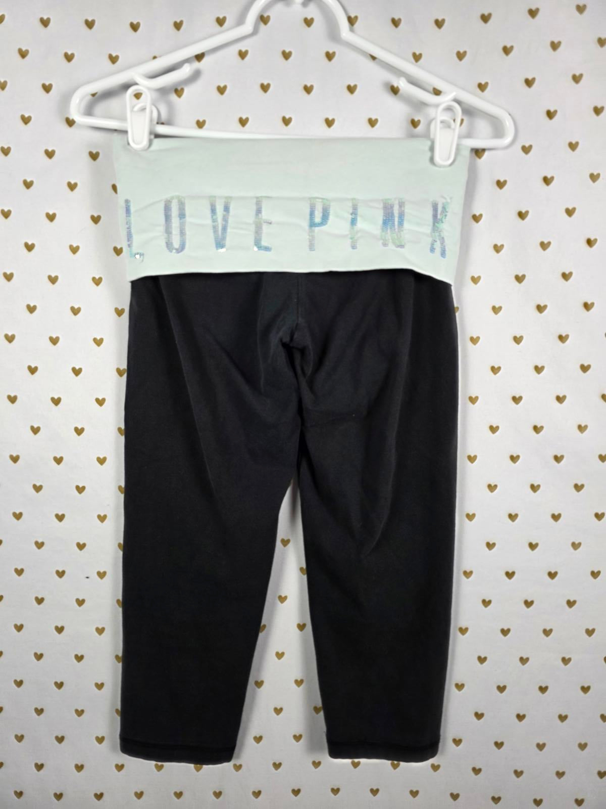 Victorias Secret PINK BLING Mint Foldover Yoga Pants CAPRI Leggings Vintage Y2K