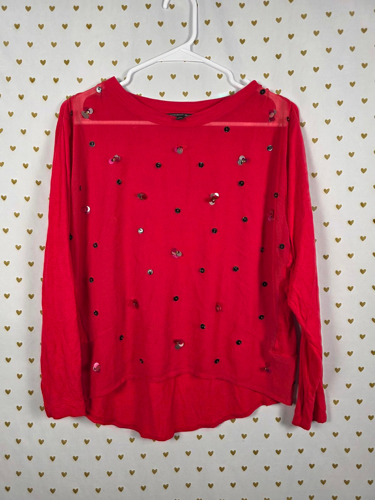 Victorias Secret RED BLING Sequined Cute Tee Shirt Blouse XS