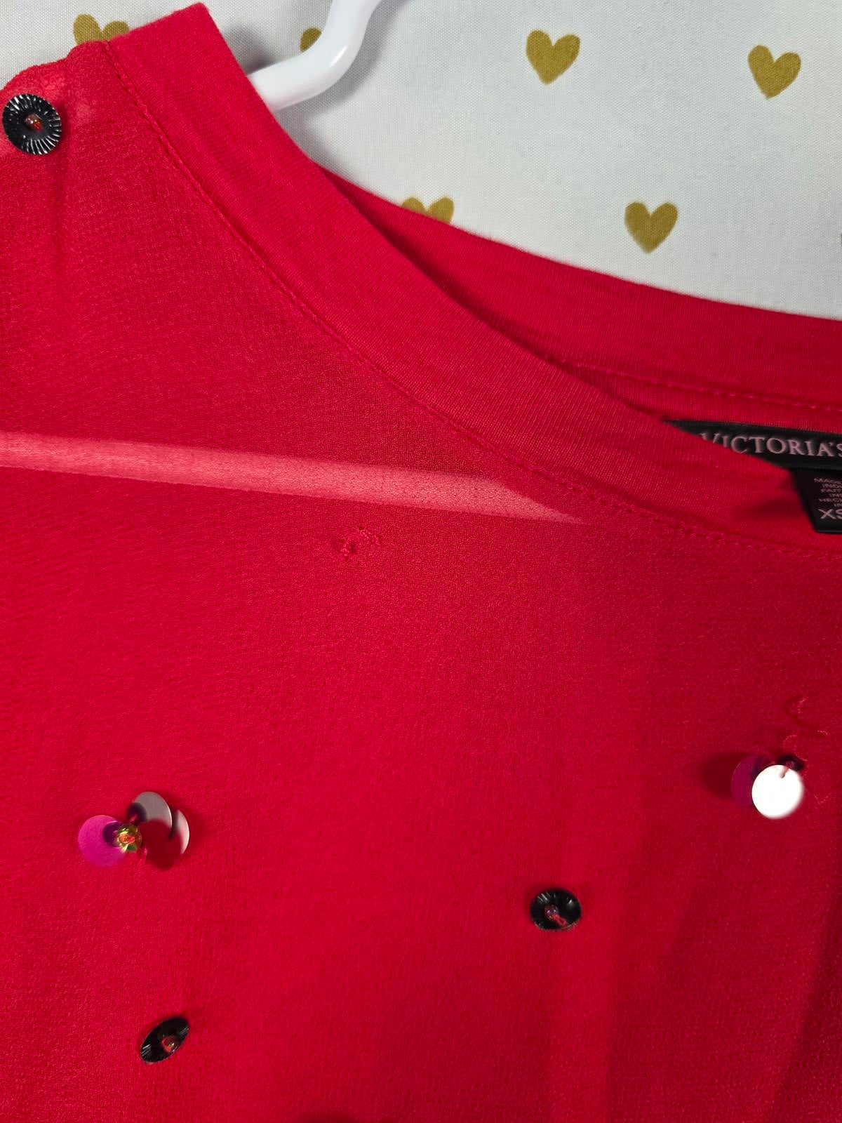 Victorias Secret RED BLING Sequined Cute Tee Shirt Blouse XS