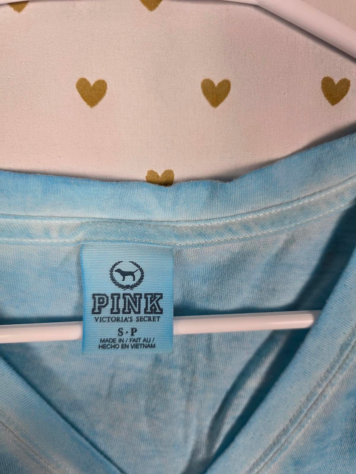 Victorias Secret PINK Vintage V neck Logo Tee Shirt Y2k Blue Small
