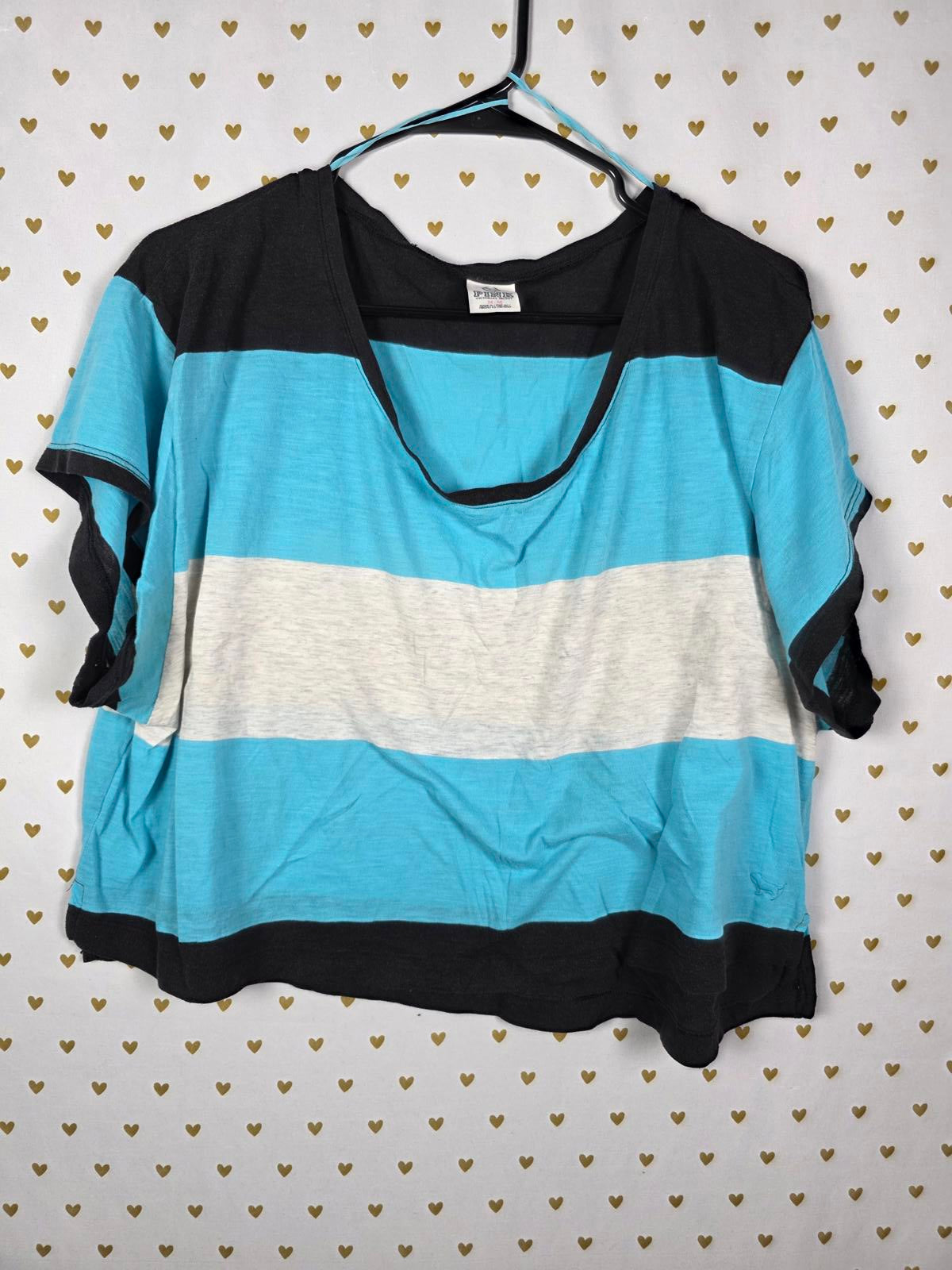 Victorias Secret PINK Boxy Striped Cropped vintage Tee shirt MEDIUM Y2k