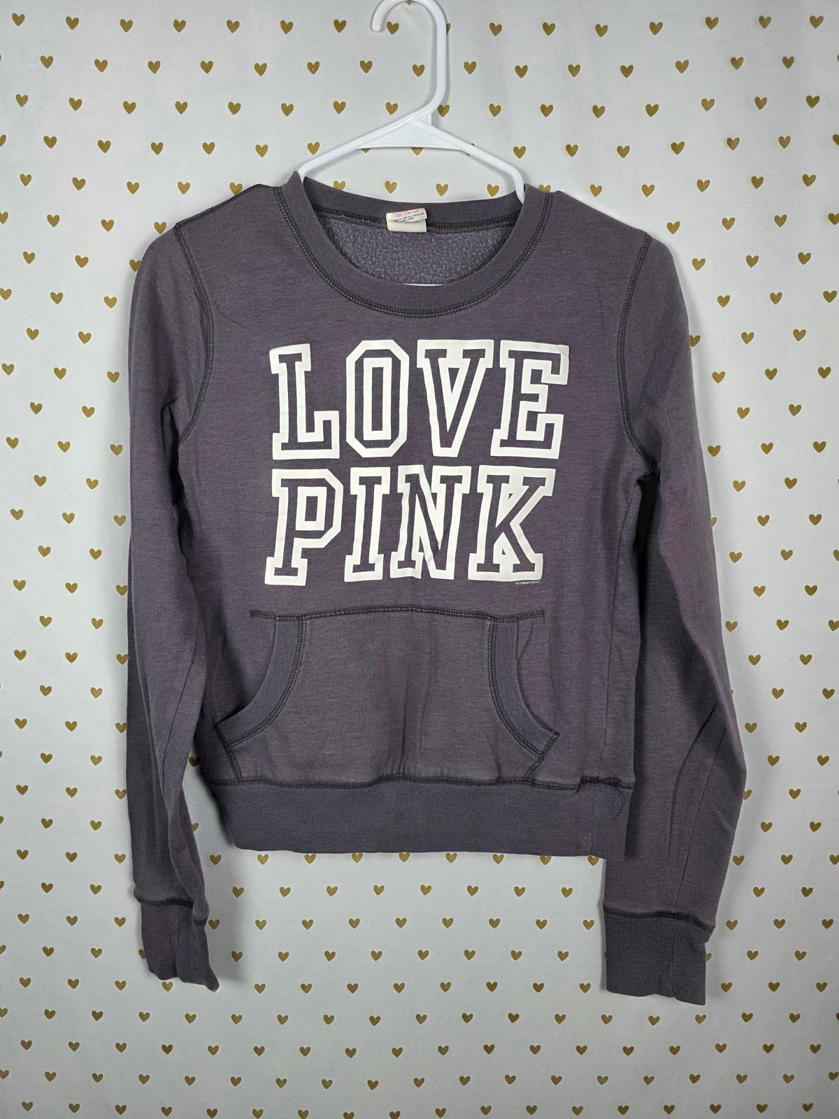 Victorias Secret Pink Vintage Y2K Front Pocket Logo Sweater Shirt XS