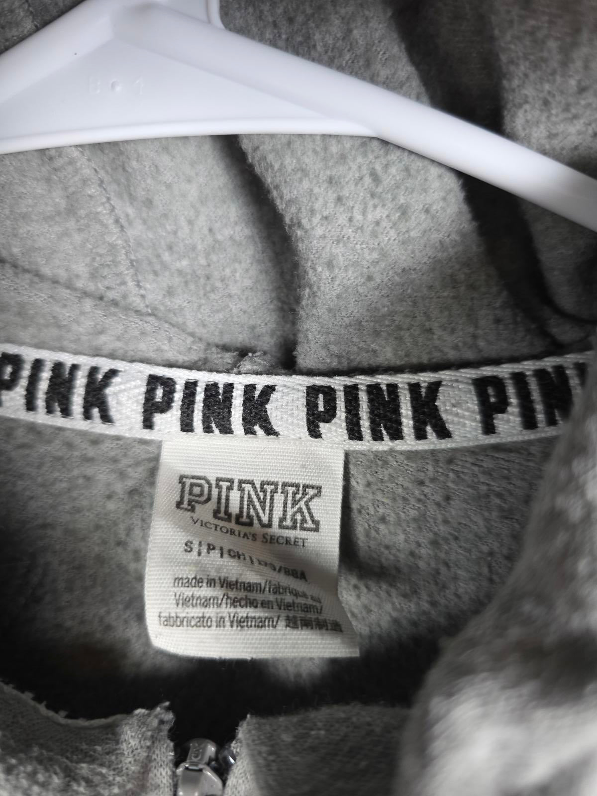 Victorias Secret Pink BLING LOGO Sequined Full ZIp Hoodie SMALL Grey