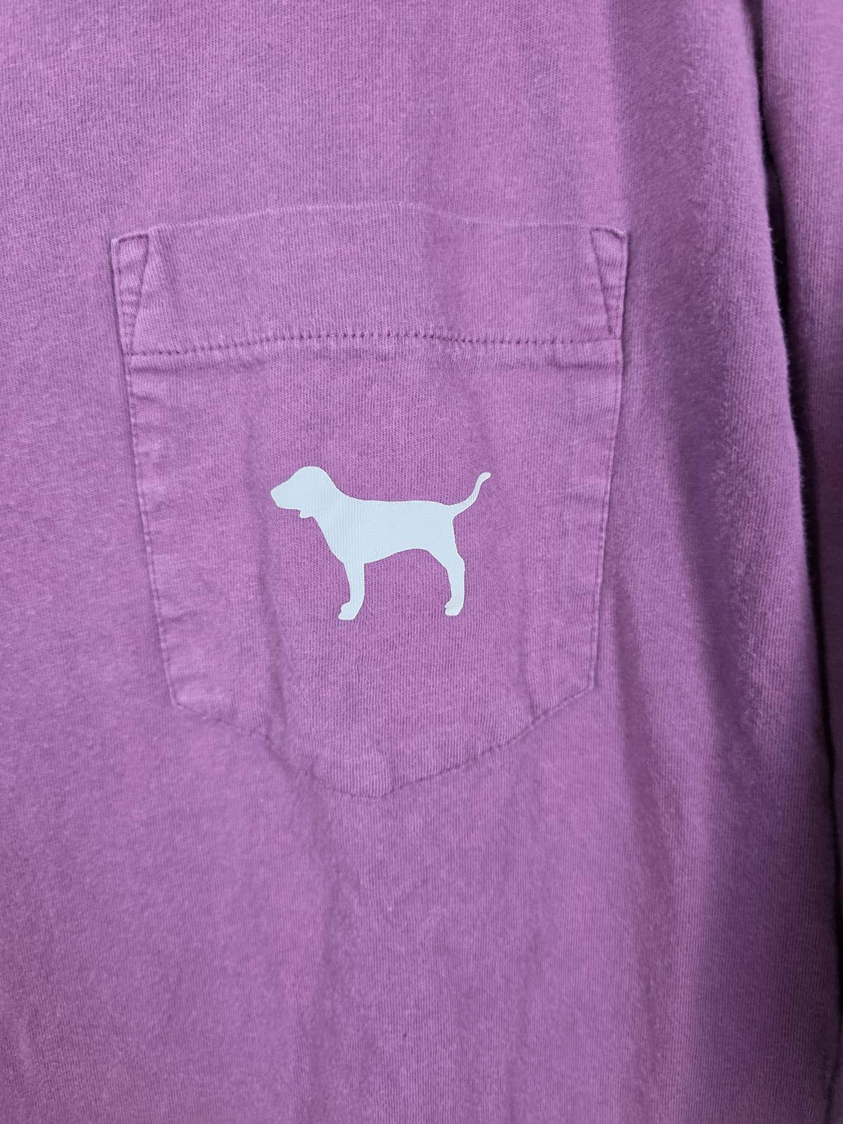Victorias Secret PINK V neck Campus Pocket Dog Logo Tee Shirt XS Oversized