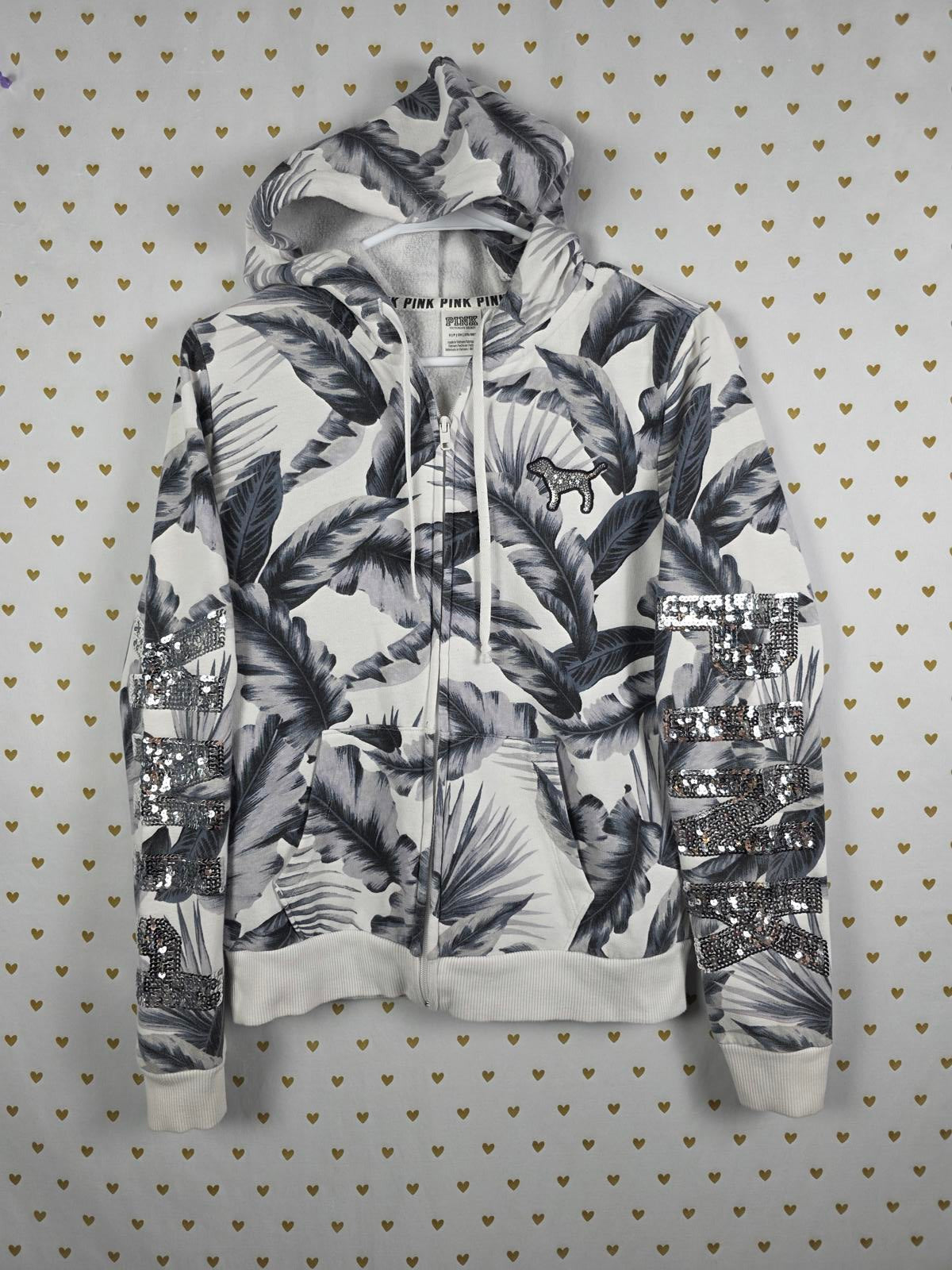 Victorias Secret Pink Rare FLORAL BLING Sequined Hoodie Jacket Coat SMALL