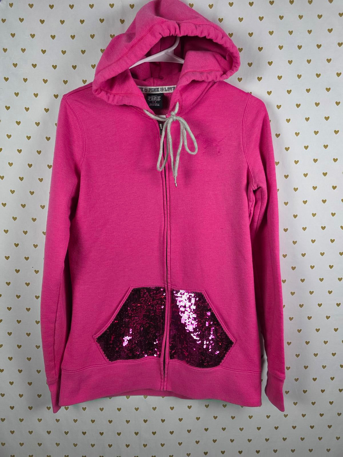 Victorias Secret Pink BLING Sequined Full Zip Hoodie Jacket Vintage SMALL