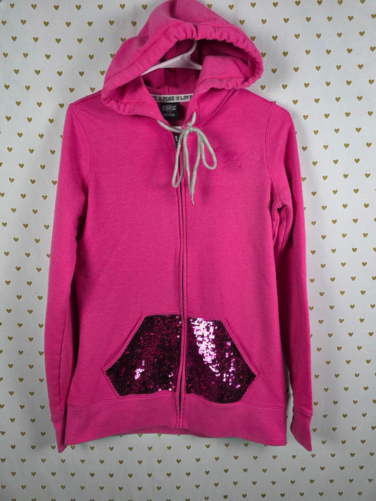 Victorias Secret Pink BLING Sequined Full Zip Hoodie Jacket Vintage SMALL