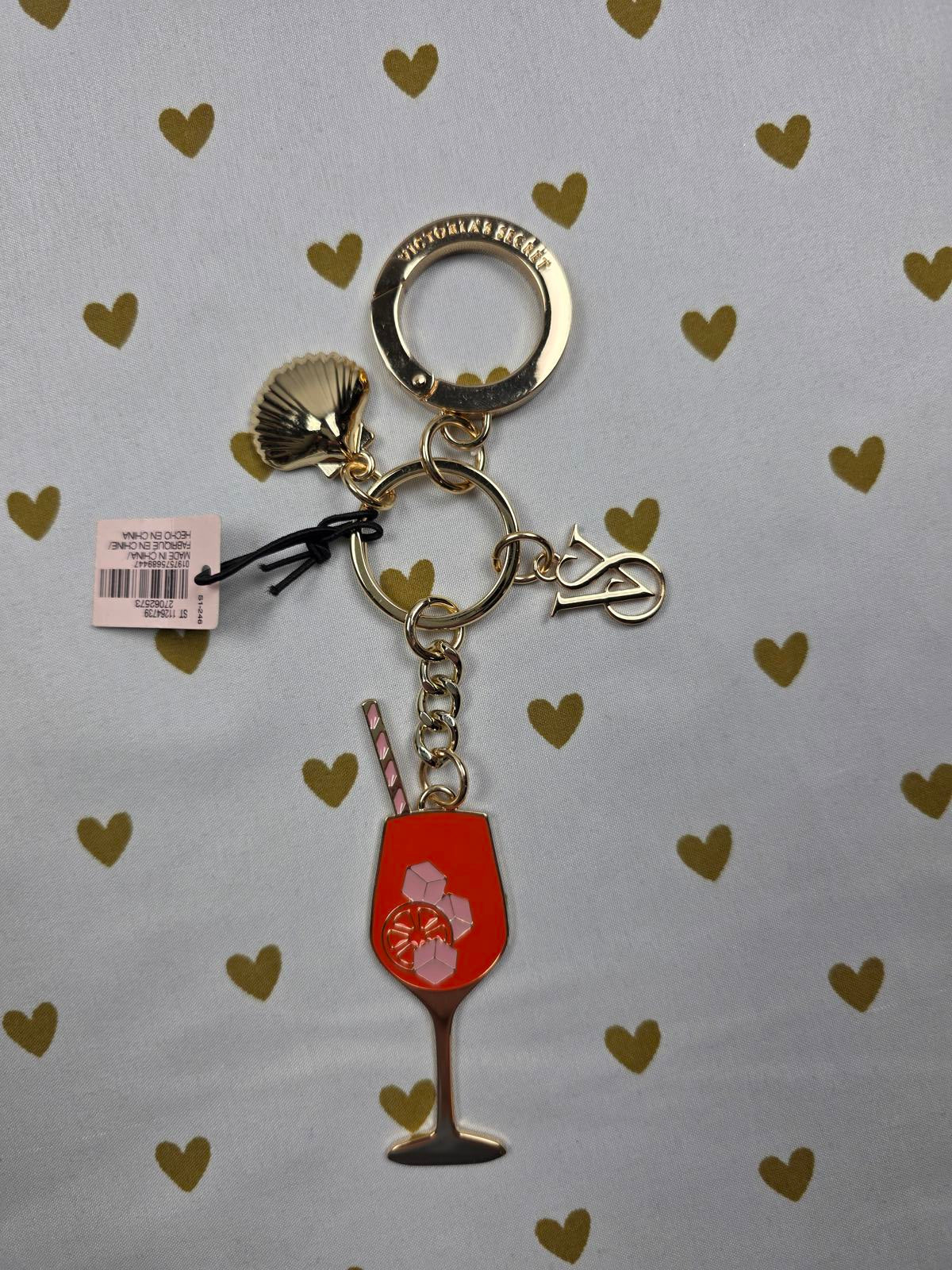 Victorias Secret NEW Net Painted Enamel Keychain Purse Charm Logo Shell Gold