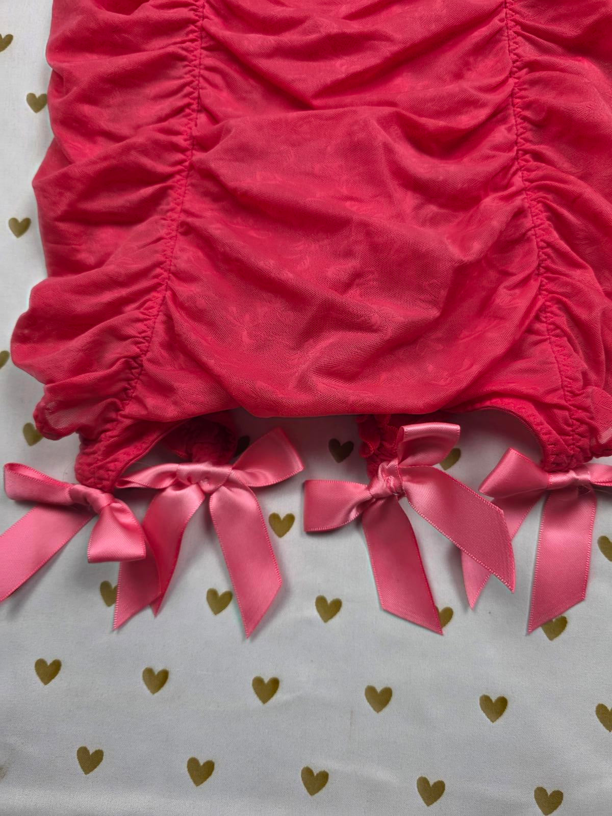 SEXY LITTLE THINGS Red Ruched Underwire Babydoll Corset Coquette Garter 34D