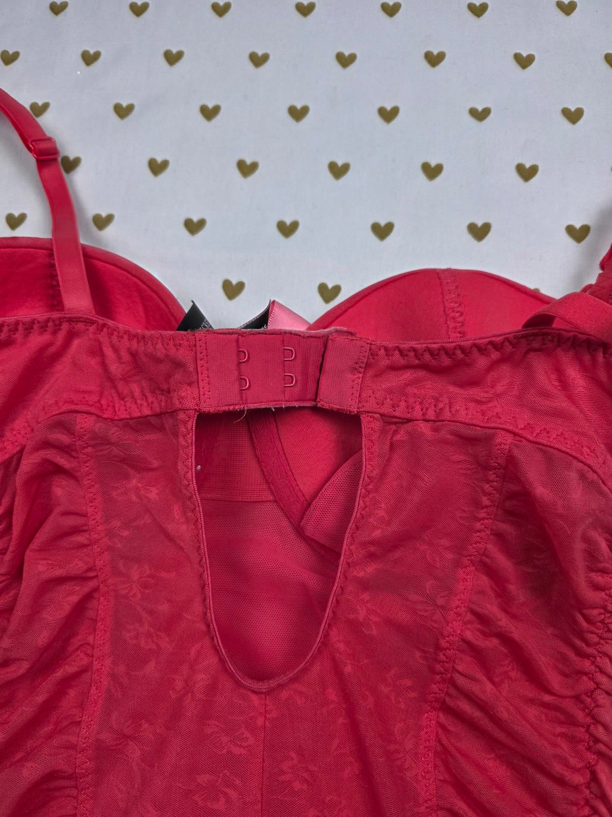 SEXY LITTLE THINGS Red Ruched Underwire Babydoll Corset Coquette Garter 34D
