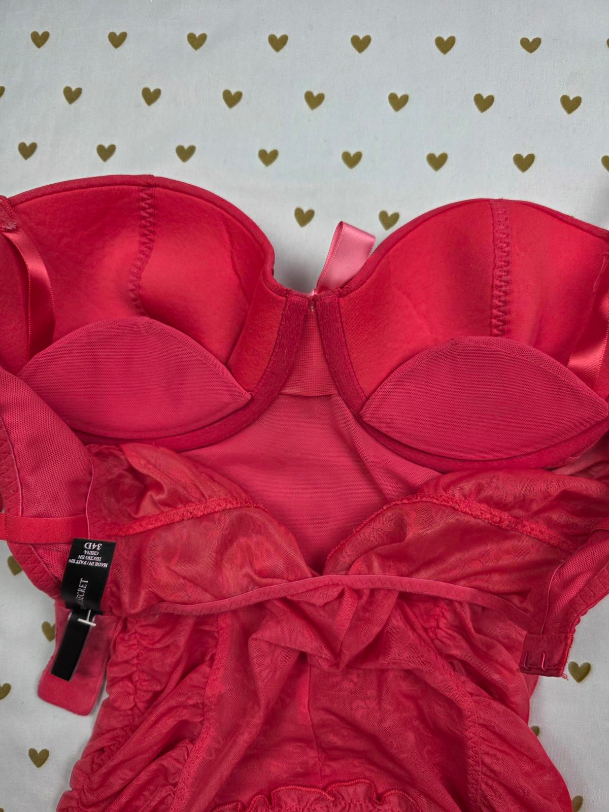 SEXY LITTLE THINGS Red Ruched Underwire Babydoll Corset Coquette Garter 34D