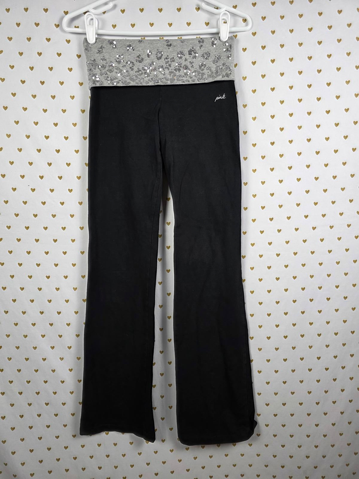 Victorias Secret PINK Rare BLING CHEETAH Foldover Yoga Pants Flare XS Sequined