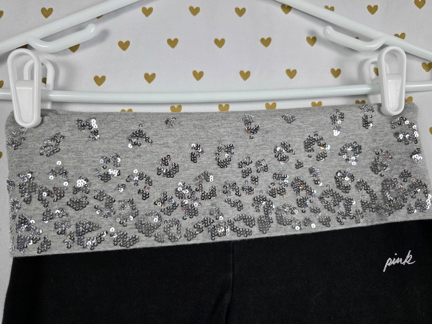 Victorias Secret PINK Rare BLING CHEETAH Foldover Yoga Pants Flare XS Sequined