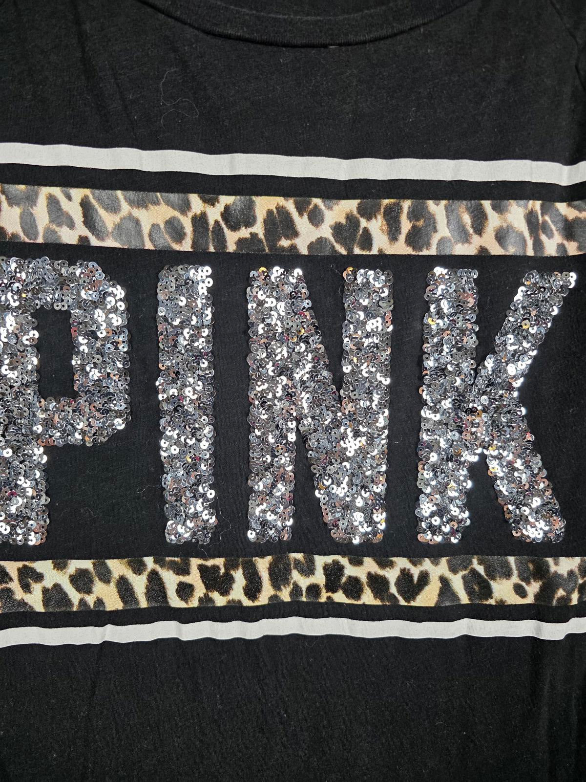 Victorias Secret PINK Cheetah Leopard BLING Sequined Long Sleeve tee Shirt XS