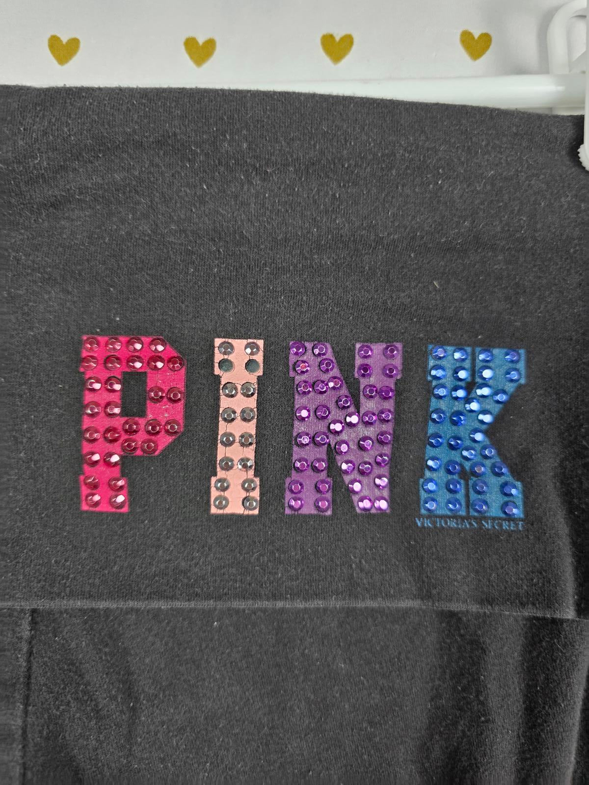 Victorias Secret PINK RARE VTG RAINBOW BLING FOLDOVER Yoga Pants Heart Breaker