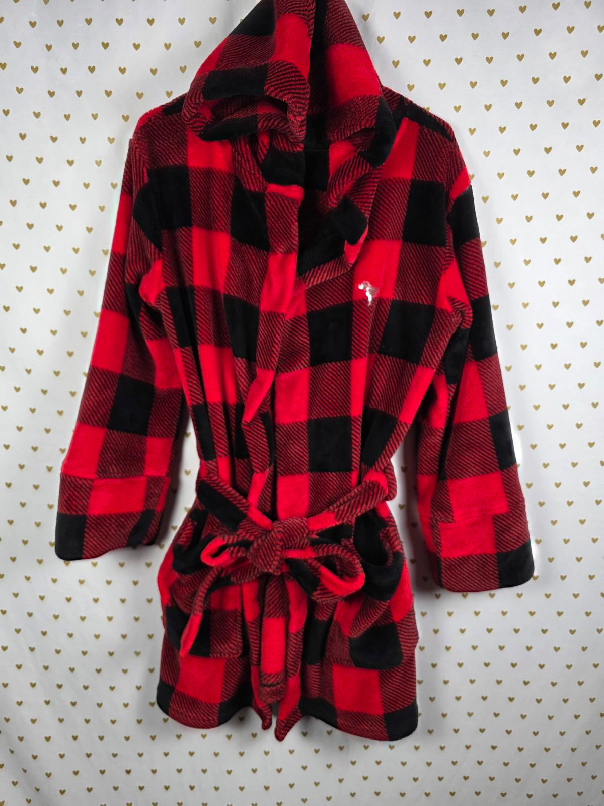 Victorias Secret PINK Buffalo Plaid BLING Warm Thick Bath Robe Sequined DOG XS S