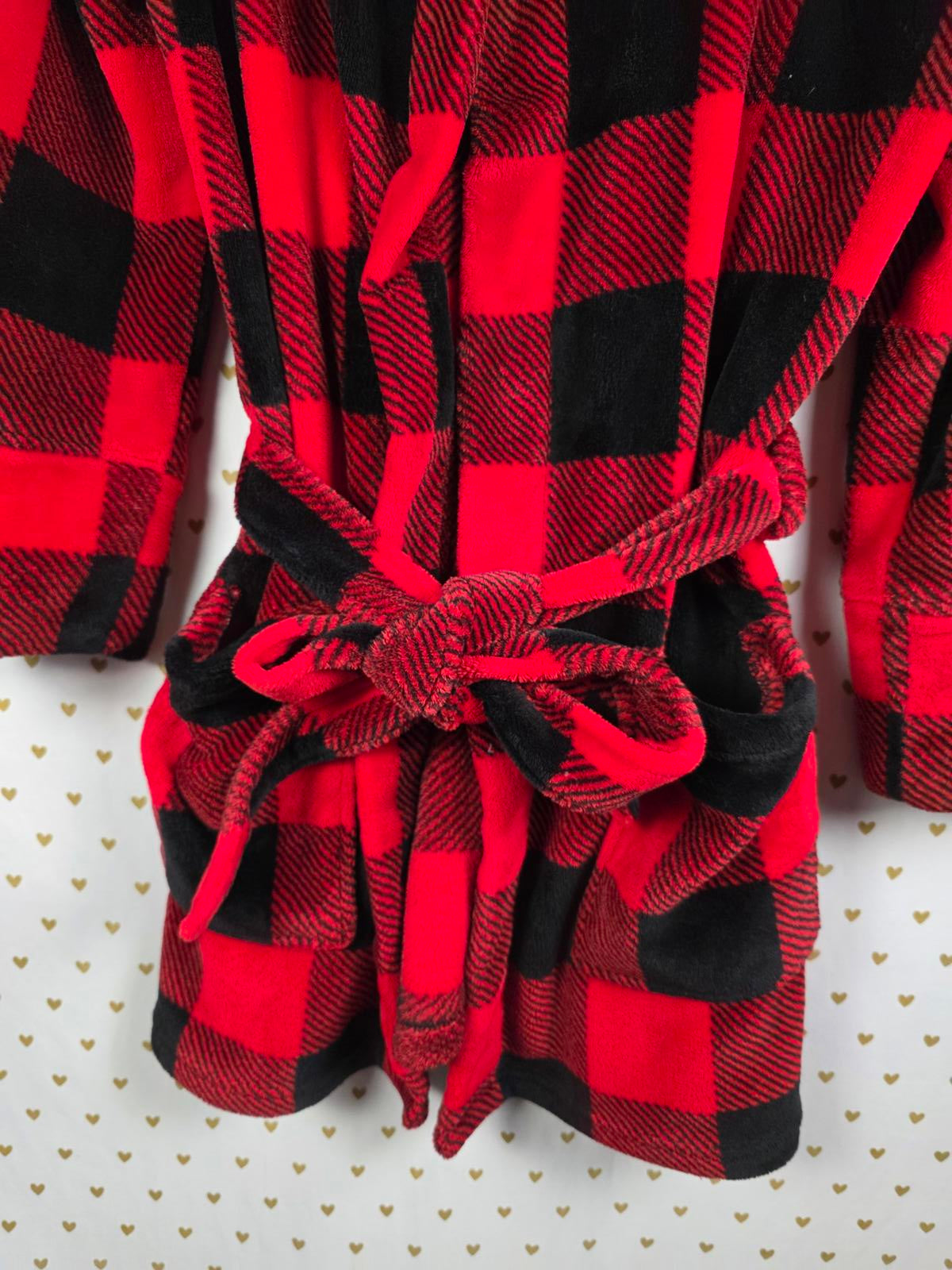 Victorias Secret PINK Buffalo Plaid BLING Warm Thick Bath Robe Sequined DOG XS S