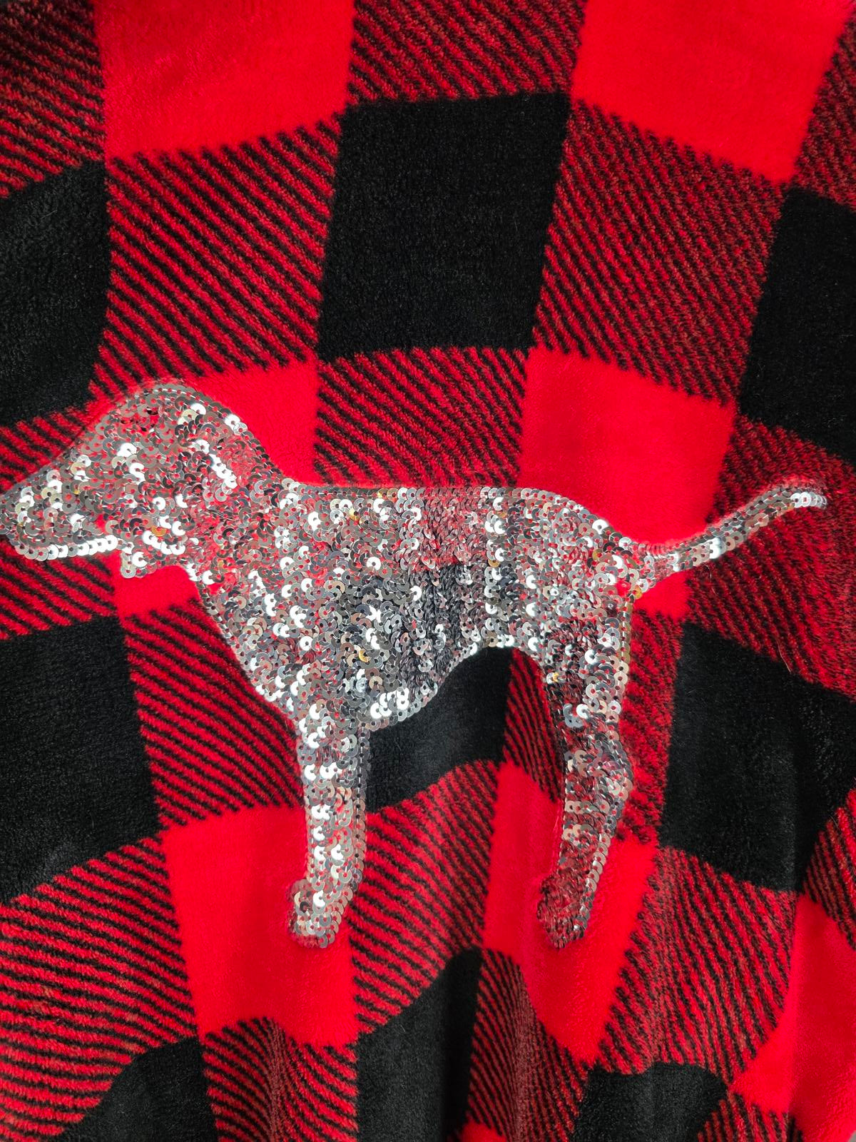Victorias Secret PINK Buffalo Plaid BLING Warm Thick Bath Robe Sequined DOG XS S