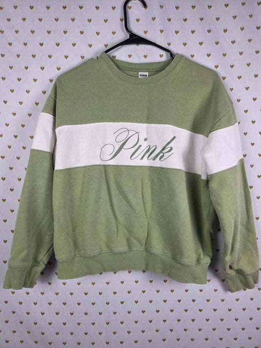 Victorias Secret Pink Logo Olive Green Sweater Shirt MEDIUM